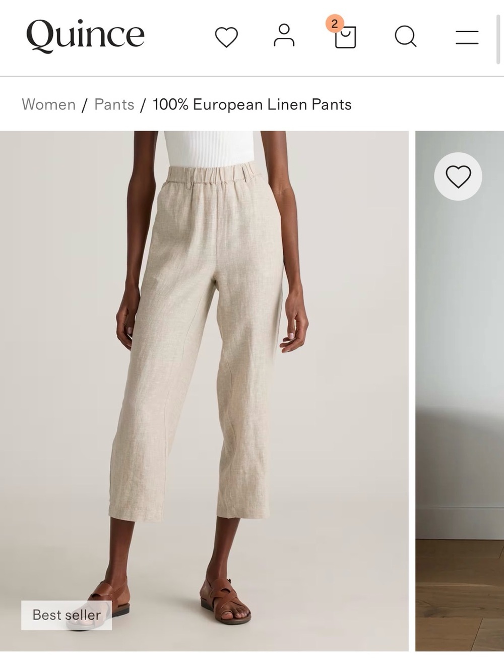 Quince Natural 100% European Linen Elastic-Waist Crop Pants - NWT